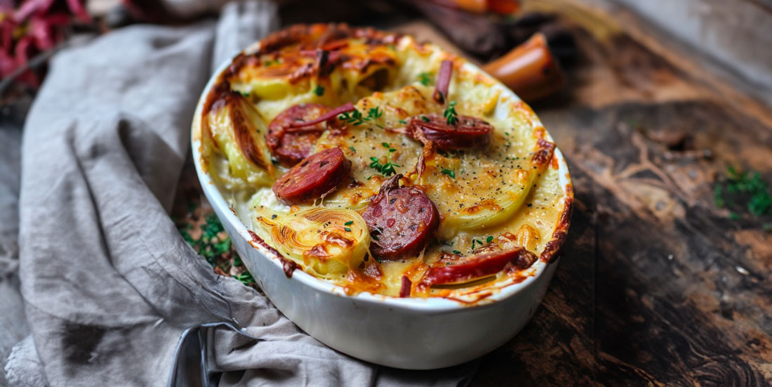 Gratin Crémeux d’Endives et de Saucisses Fumées – Chef