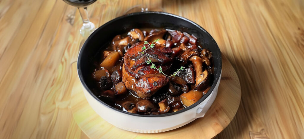 Bœuf Mijoté au Vin Rouge aux Lardons, Champignons et à la Tomate – Chef